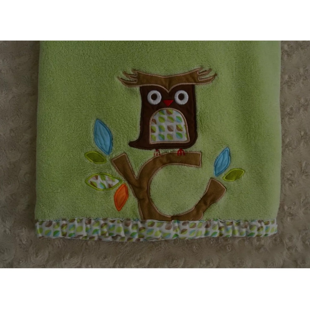 Skip Hop Owl Baby Blanket Green Brown Blue Leaf Branch Leaves Security Lovey